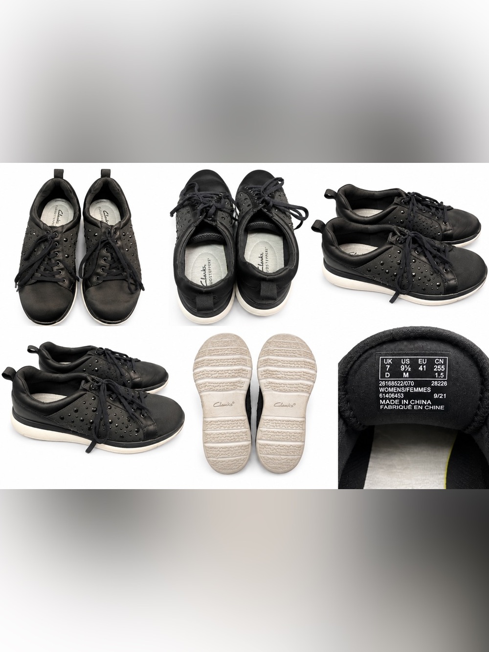 Clarks Black Lace-Up Sneakers with White Soles